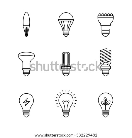 Light bulb icons thin line art set. Black vector symbols isolated on white. Royalty-Free Stock Photo #332229482