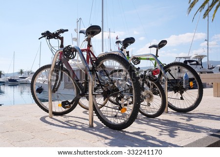 Bikes on a Tivat embankment, Montenegro