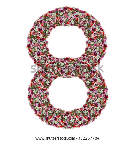 8, flower letter isolated on white background