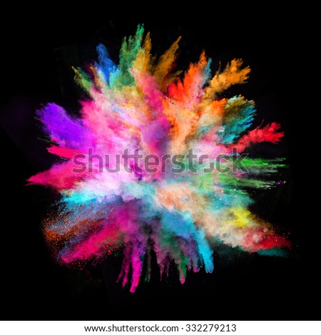 Launched colorful powder on black background Royalty-Free Stock Photo #332279213