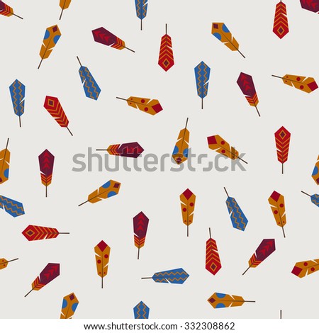 Seamless pattern of colorful Indian feathers in vector