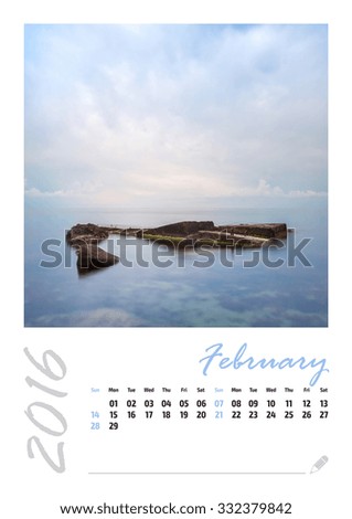 Photo calendar with minimalist landscape 2016. February.