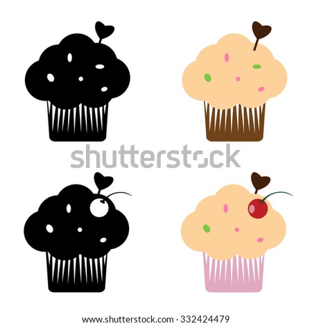 Set of cupcakes and muffins icons. Vector illustration isolated on white background