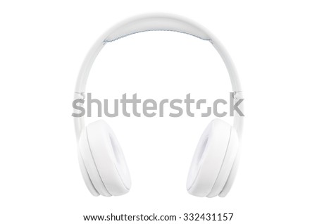 Headphones isolated. White wireless headphones. Front view photo. Isolated on white background Royalty-Free Stock Photo #332431157