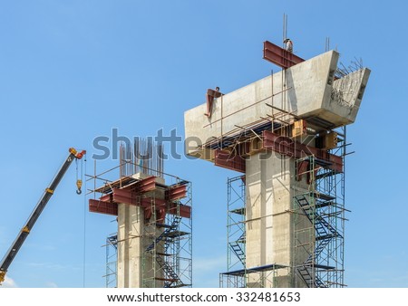 Construction supporting column of concrete bridge Royalty-Free Stock Photo #332481653