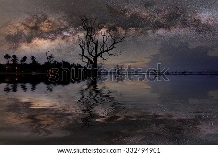 Milky way Night sky scenes landscape Thailand.