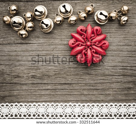 Bells, christmas decoration, star of wax, lace on wood