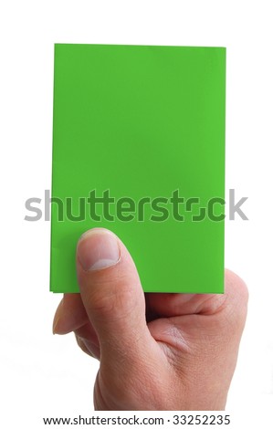 hand holding a business card isolated on white background