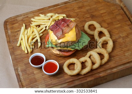 beef burger with grilled bacon  - American food - fast food 
