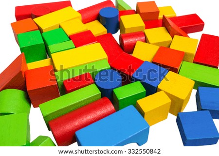 muticolor wooden blocks make imagine on white background