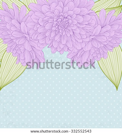 beautiful background with frame of dahlia flowers. Hand-drawn contour lines and strokes.
