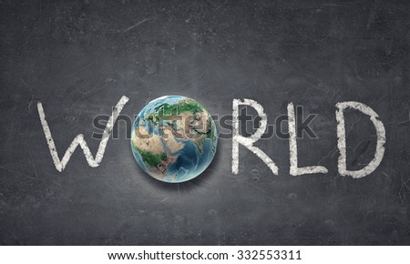 Word world with Earth planet instead of letter O. Elements of this image are furnished by NASA