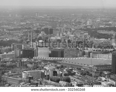 Aerial view of the Houses of Parliament in London, UK in black and white
