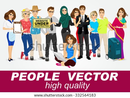 set of diverse people characters isolated on white background. Vector design