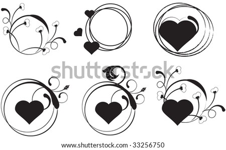a set of floral hearts in different shapes