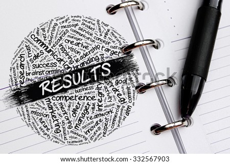 RESULTS word concept written on notebook
