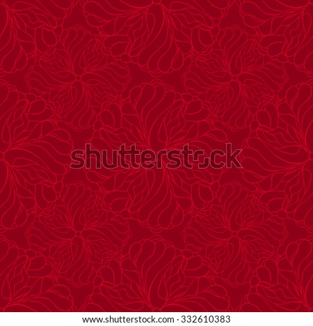 Seamless creative hand-drawn pattern composed of stylized flowers in scarlet and dark burgundy colors. Vector illustration. Royalty-Free Stock Photo #332610383
