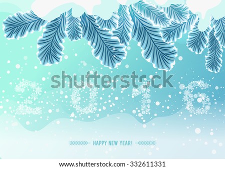 Snowflake figures 2016 on snow frozen tree branch