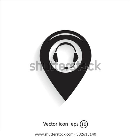 Illustration of a map mark icon with a ear phones