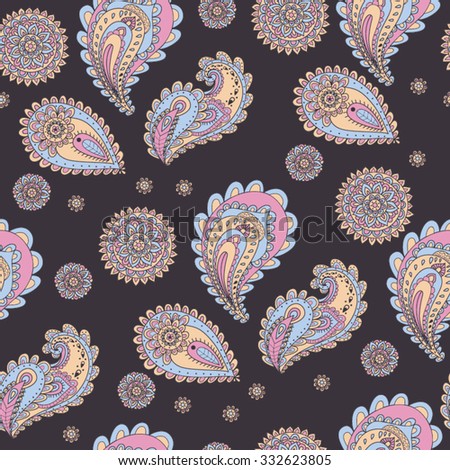 Vector abstract paisley and floral vintage hand-drawn pattern. Vector abstract paisley and floral vintage background.
