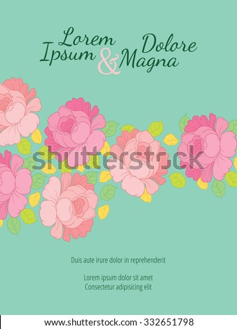 Invitation wedding card with rose flowers vector template - for invitations, flyers, postcards, cards and so on