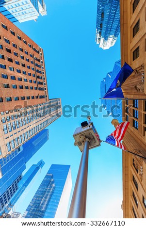 low angle view near Columbus Circle in Manhattan. 
