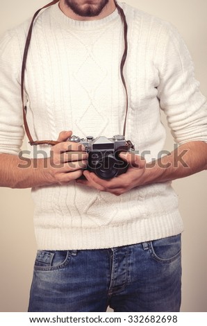 fashion  man with old camera