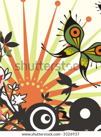Abstract floral vector background with a fancy butterfly. Check my portfolio for many more of this series as well as thousands of similar and other great vector items.