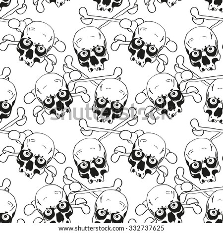 Skull and bones in a decorative pattern seamless vector background.