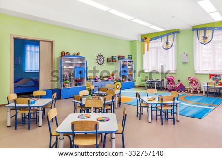 Kindergarten, games room and study. Royalty-Free Stock Photo #332757140