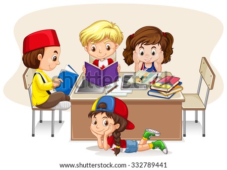 Children studying in the classroom illustration