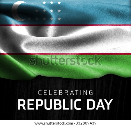 Uzbekistan flag and Celebrating Republic Day Typography on wood background