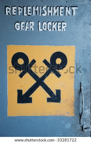 Vintage locker on military ship - closeup background, texture