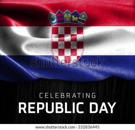 Croatia flag and Celebrating Republic Day Typography on wood background
