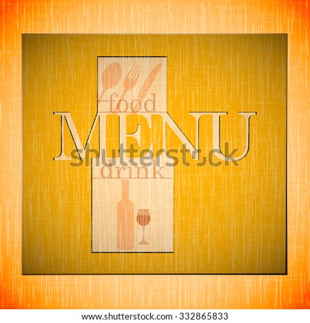 Vector template for the cover page and the restaurant menu with a ribbon for inscription on the background textures or warm colors with a fork, spoon and knife.