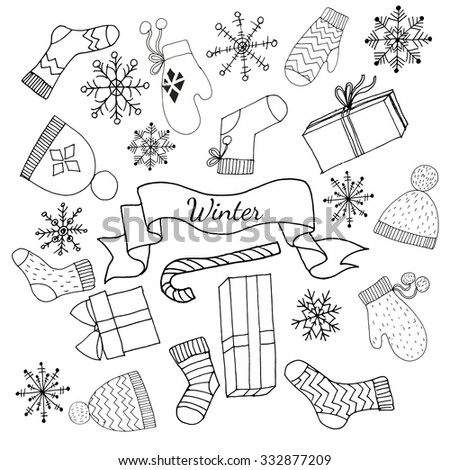 Vector set of winter doodles