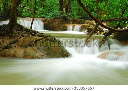 Cascading waterfall at Um Phang Wildlife Sanctuary in Thailand (Long-exposure shutter speed) No.1