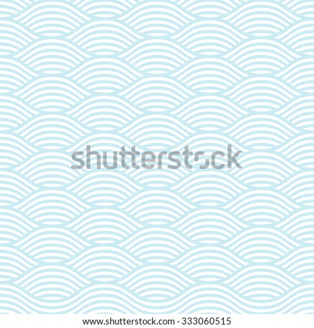 Blue and white seamless wave pattern, linear design - vector illustration