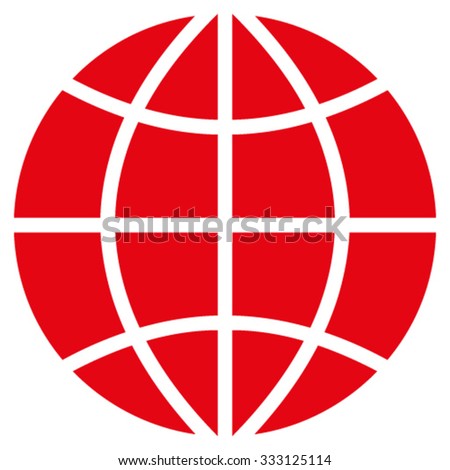 Planet Globe vector icon. Style is flat symbol, red color, rounded angles, white background.