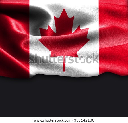 Canada flag on smooth silk texture Dark Background Space for Text