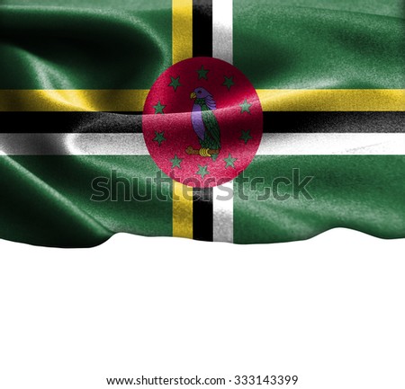 Dominica flag on smooth silk texture Space for Text