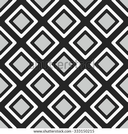 Rounded square monochrome tiled pattern, rhombus, seamless vector background.