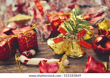 Christmas xmas vintage decoration on the wooden background