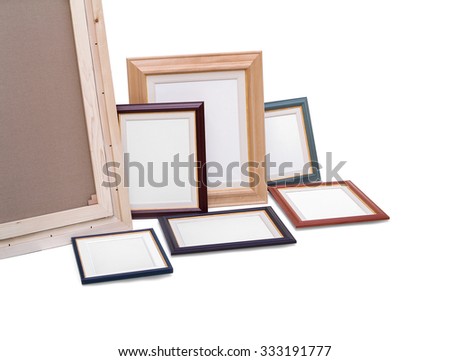 White painter canvases in frame isolated on white with clipping path