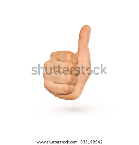 Icon of thumb up sign isolated on white. Nice symbol of gesture with knuckle and big finger. Good idea approval. Yes, ok, confirm in one fist. Agree character show. Display success. Positive hand.