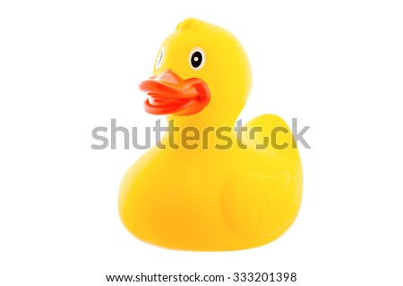 Yellow rubber duck isolated on white background