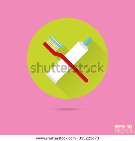 Toothbrush and toothpaste tube crossed flat design vector icon