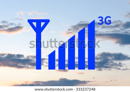 3G indicator. Signal strength indicators with the blue sky visible in the background