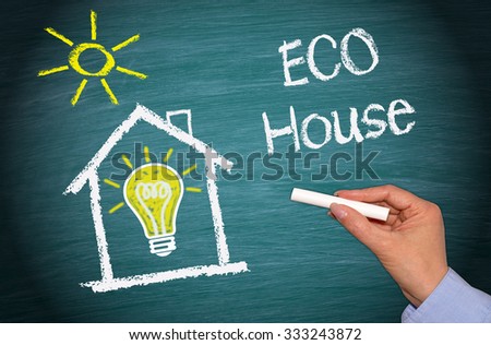 ECO House - Green Energy Home with sun and female hand