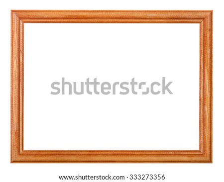 simple lacquered narrow wooden picture frame with cut out blank space isolated on white background